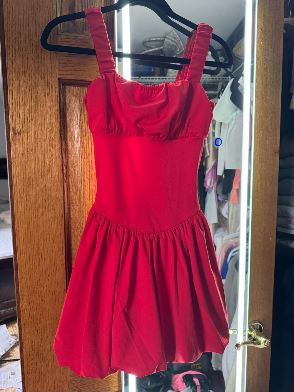 Fashion Nova Red Sleeveless Mini Dress with Gathered Skirt